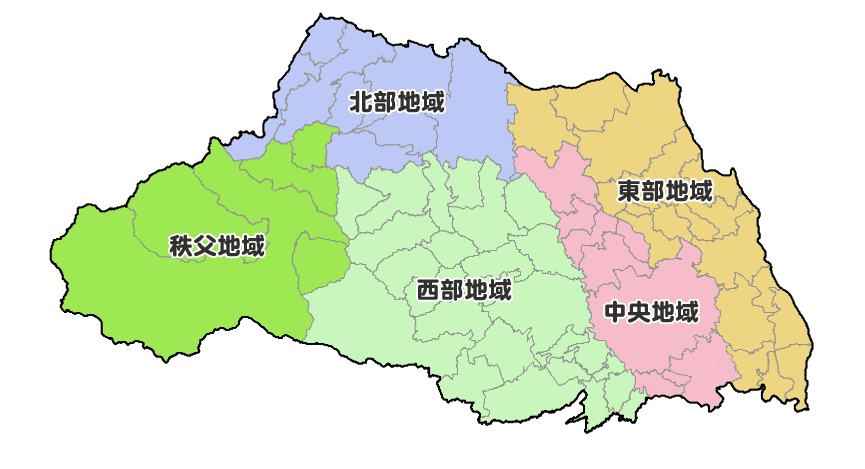 埼玉県の地域区分 東部 春日部市、加須市、行田市、久喜市、越谷市、幸手市、白岡市、杉戸町、草加市、蓮田市、羽生市、松伏町、三郷市、宮代町、八潮市、吉川市 中央 上尾市、伊奈町、桶川市、川口市、北本市、鴻巣市、さいたま市、戸田市、蕨市 北部 上里町、神川町、寄居町、深谷市、熊谷市、本庄市、美里町 西部 ... 秩父