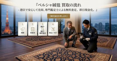 タグ設定: 画像のAlt属性には必ず ペルシャ絨毯の買取・査定の様子 と記述してください。