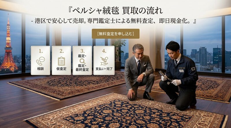 タグ設定: 画像のAlt属性には必ず ペルシャ絨毯の買取・査定の様子 と記述してください。
